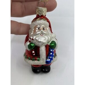Vintage Lao Mai Glass Ornament Santa Clause Stocking 3"